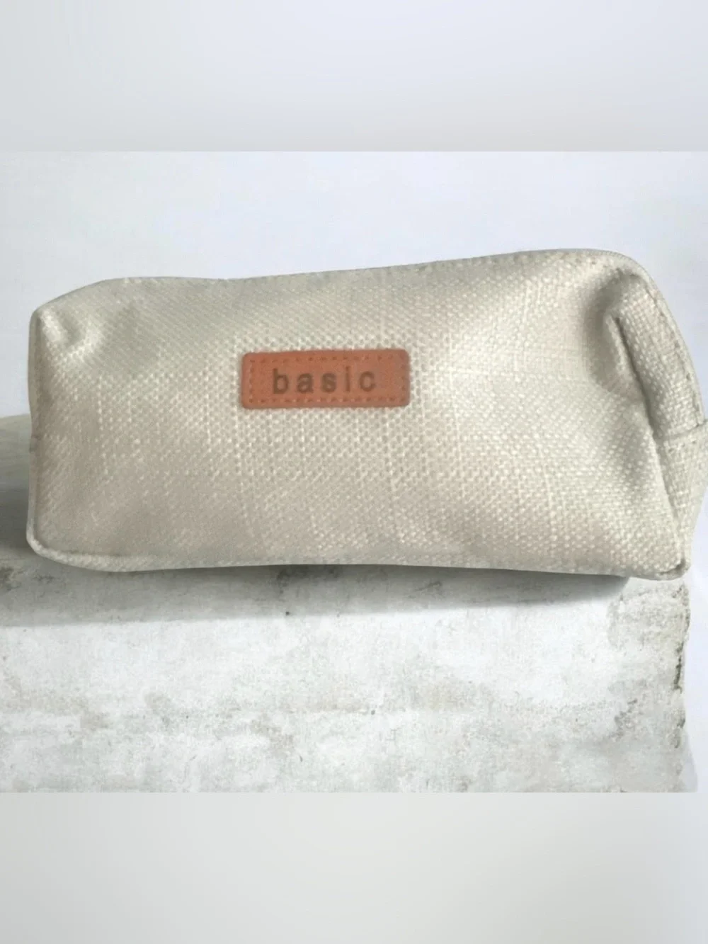 Neutral Beige Canvas Pouch with 'basic' Leather Patch - Picture 1 of 1